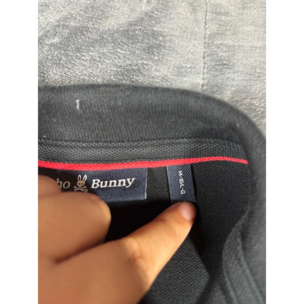 Psycho Bunny Kids Black Red Tipped Short Sleeve Polo Shirt Size L 14-16